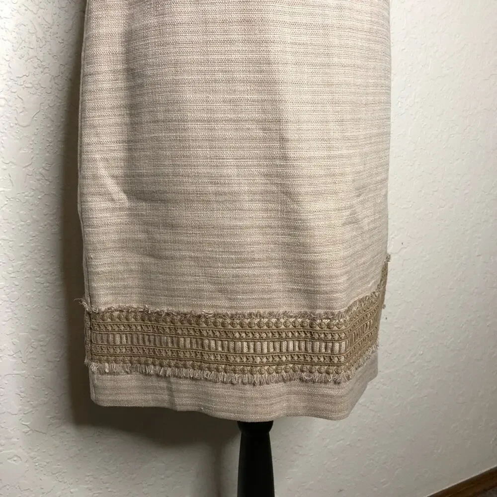 WHBM tan cream fringe trim linen blend sleeveless sheath dress size 8